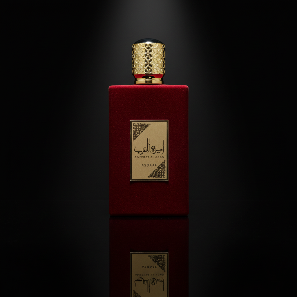 Lattafa Ameerat Al Arab - Perfume Feminino 100ml - Superfície Preta Reflexiva