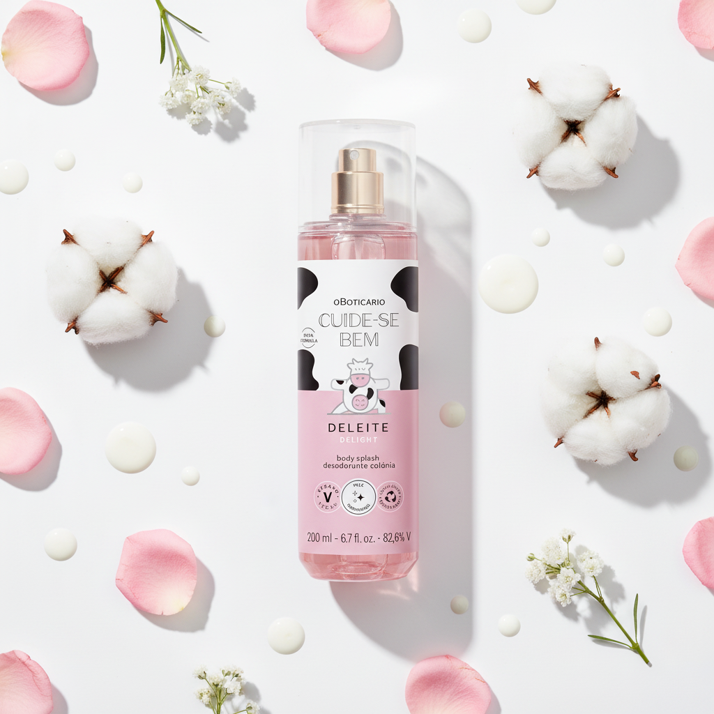 Body Splash Cuide-Se Bem Deleite - Flat Lay Ingredientes
