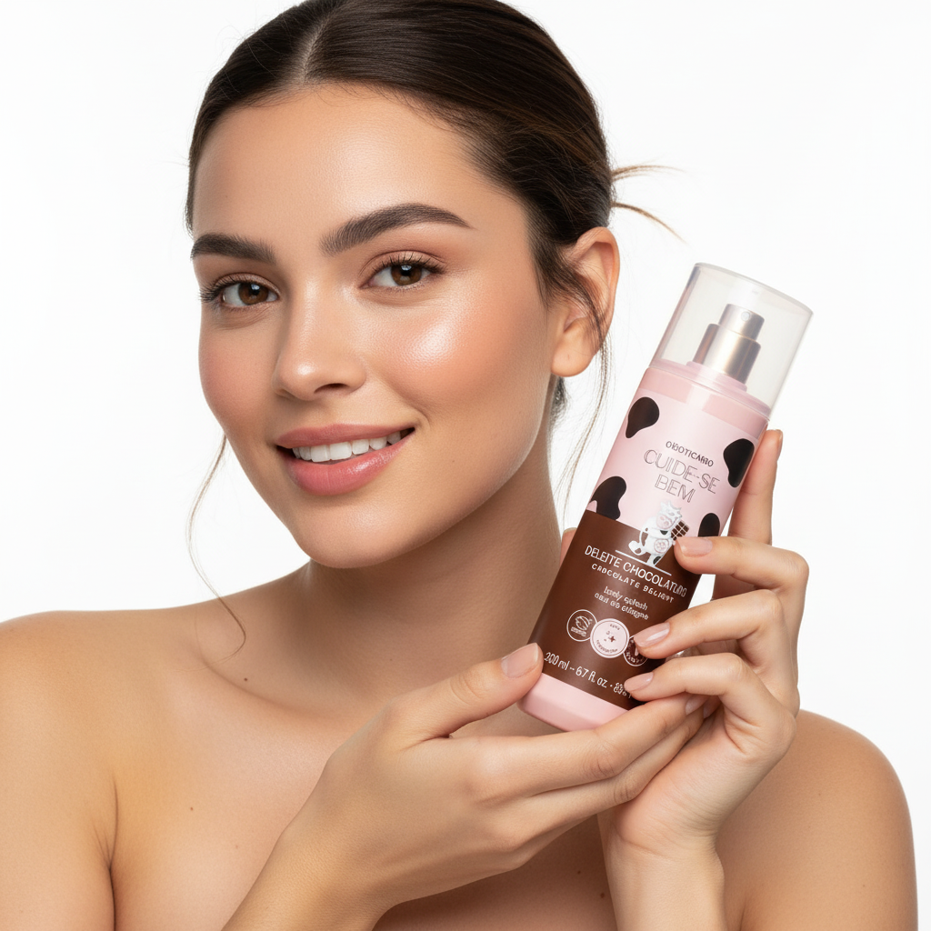 Modelo com Body Splash Cuide-se Bem Deleite Chocolatudo 200ml