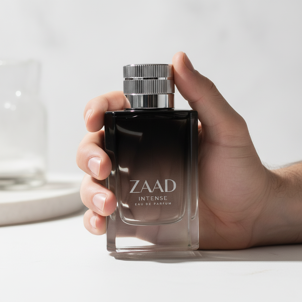 Mão masculina segurando Zaad Intense