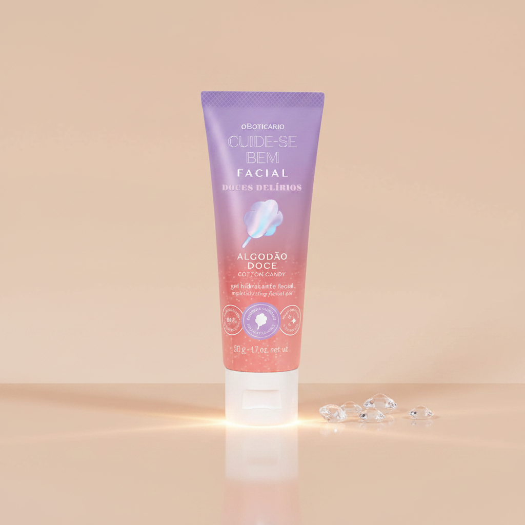 Gel Hidratante Facial Cuide-se Bem Doces Delírios - superfície nude com pedras claras