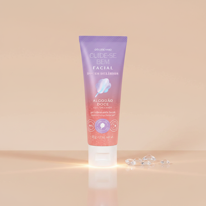 Gel Hidratante Facial Cuide-se Bem Doces Delírios - superfície nude com pedras claras