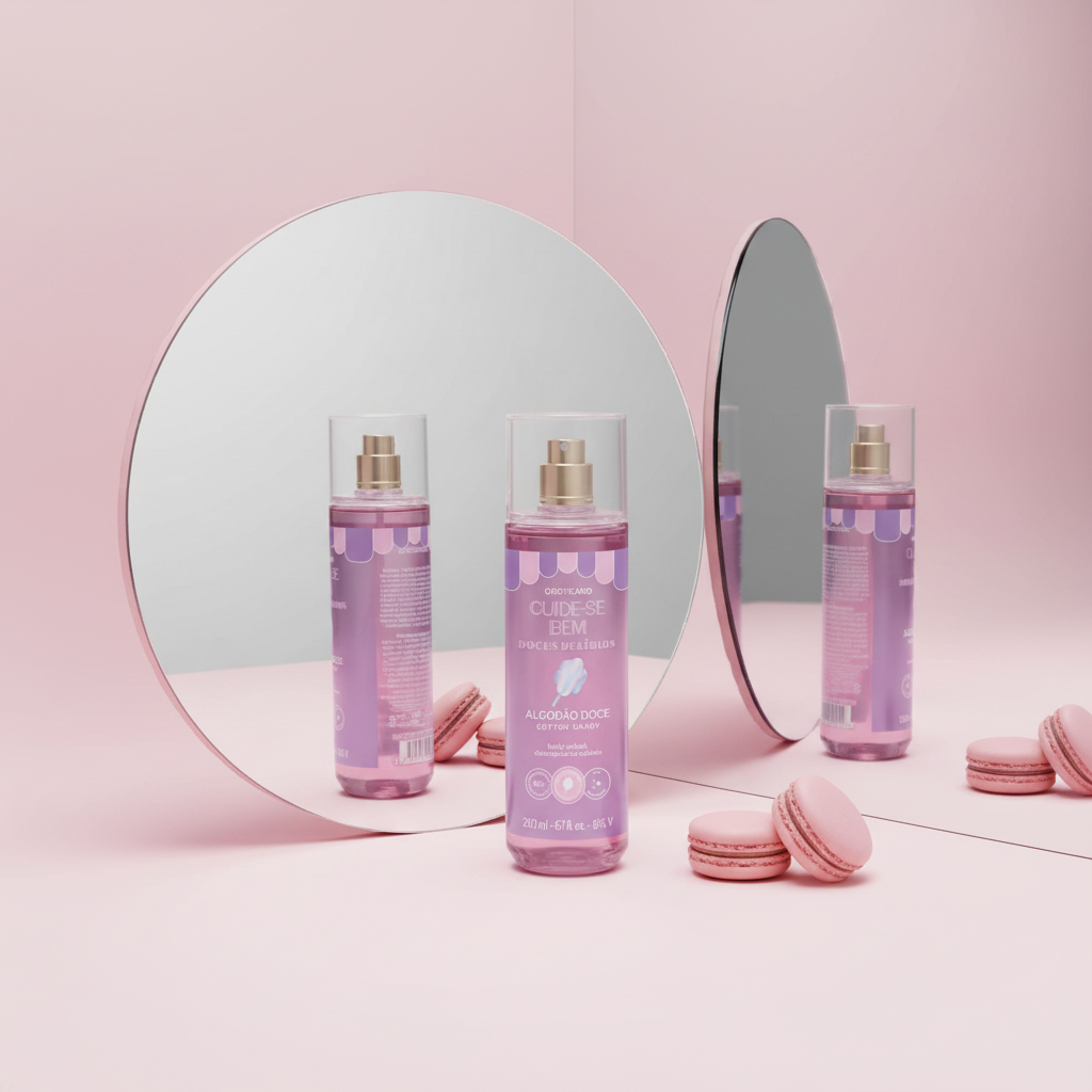 Body Splash Cuide-se Bem Doces Delírios - espelho com macarons