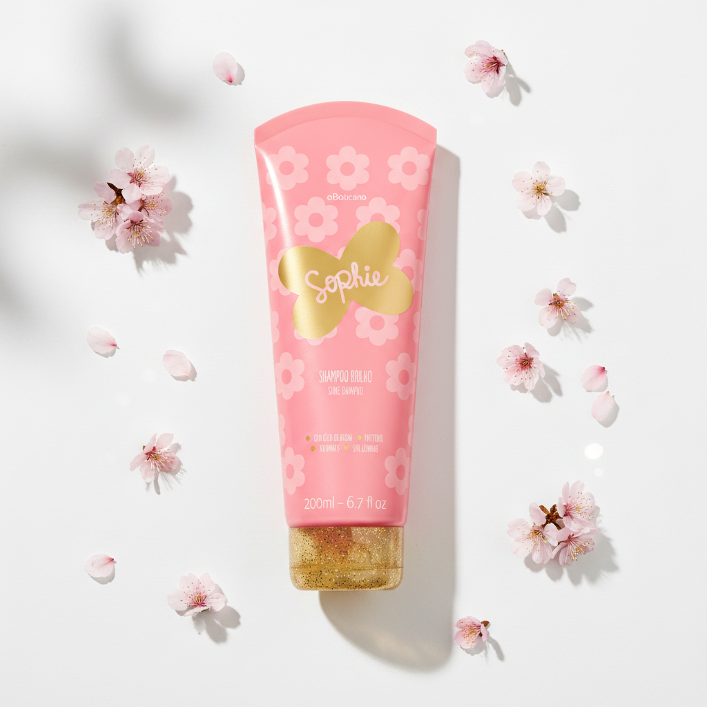 Sophie Shampoo Brilho 200ml - flat lay com flores
