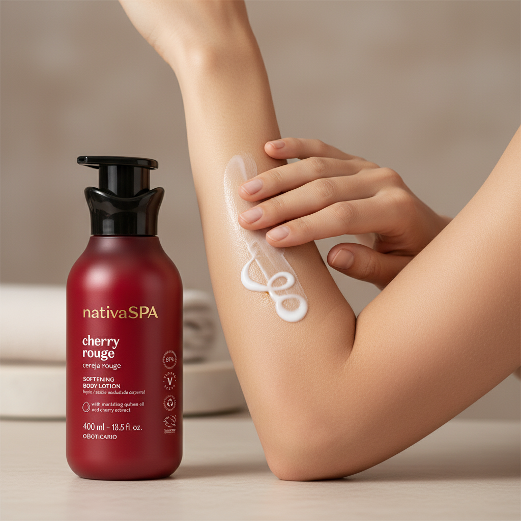 Loção Corporal Aveludada Nativa Spa Cereja Rouge - Aplicação