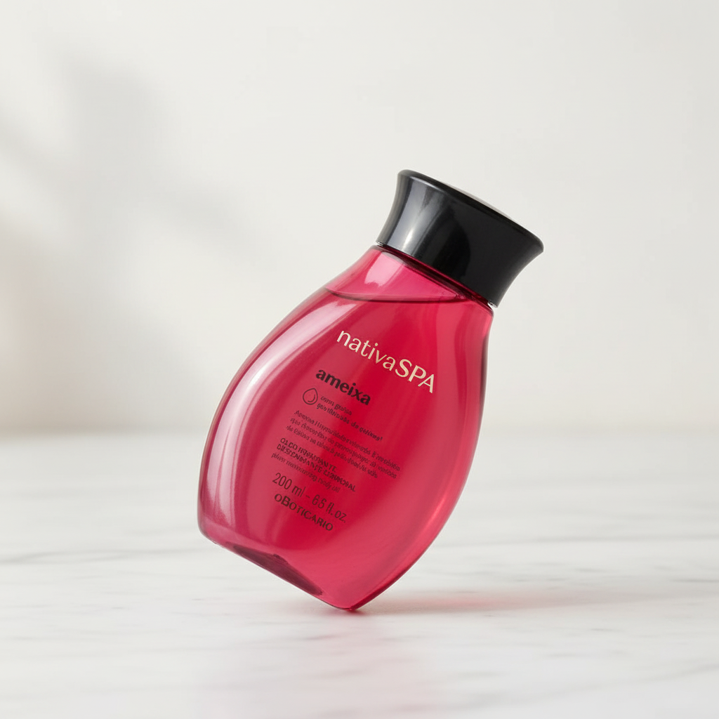Óleo Exótico Hidratante Nativa SPA Ameixa - Vista em ângulo com ambiente spa