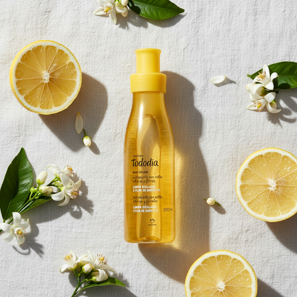 Body Splash Tododia Limão Siciliano e Flor de Laranjeira - flat lay cítrico