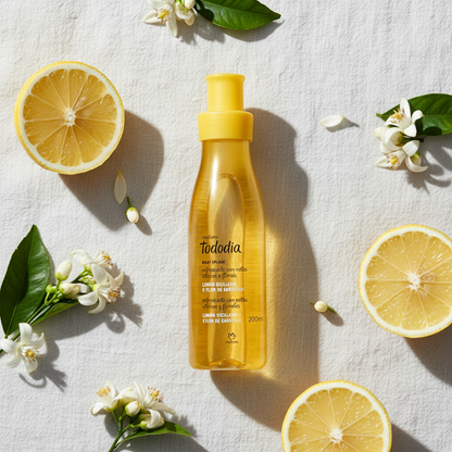 Body Splash Tododia Limão Siciliano e Flor de Laranjeira - flat lay cítrico