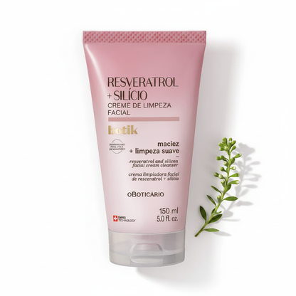 Creme de Limpeza Facial Botik Resveratrol + Silício 150ml - flat lay botânico