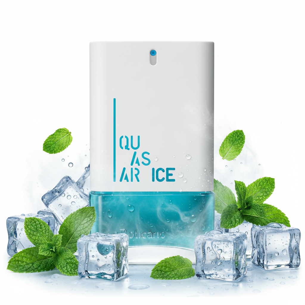 Quasar Ice com folhas de menta e cubos de gelo frescor extremo