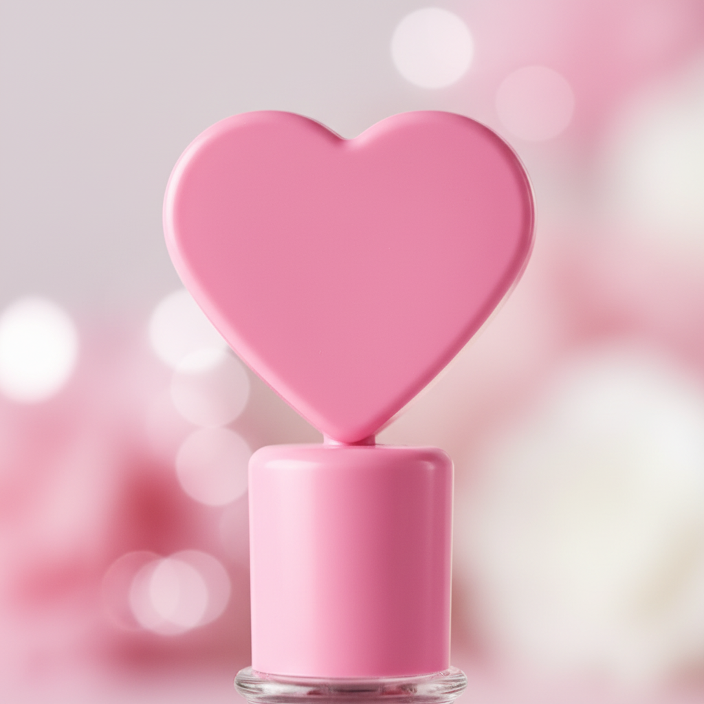 Détail macro du bouchon en forme de cœur rose