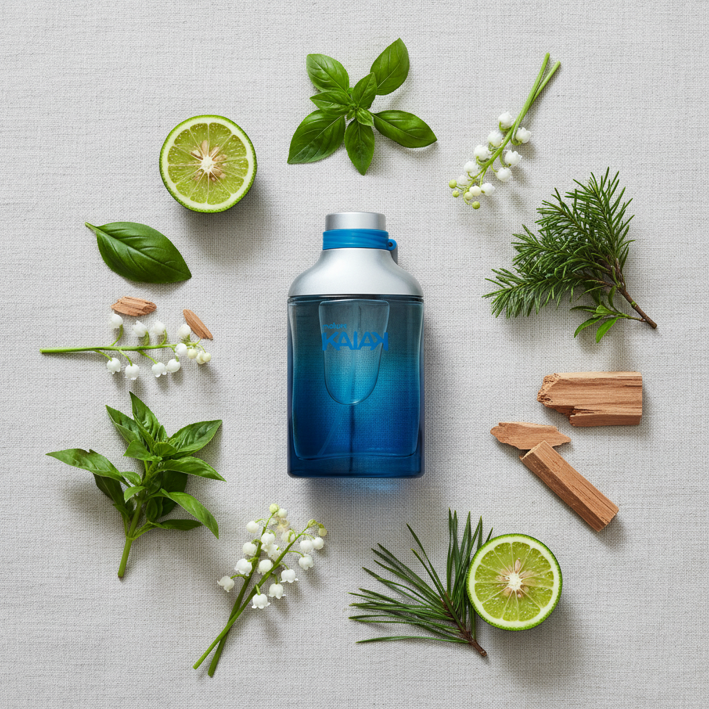 Kaiak Desodorante Colônia Masculina 100ml - Ingredientes Flat Lay