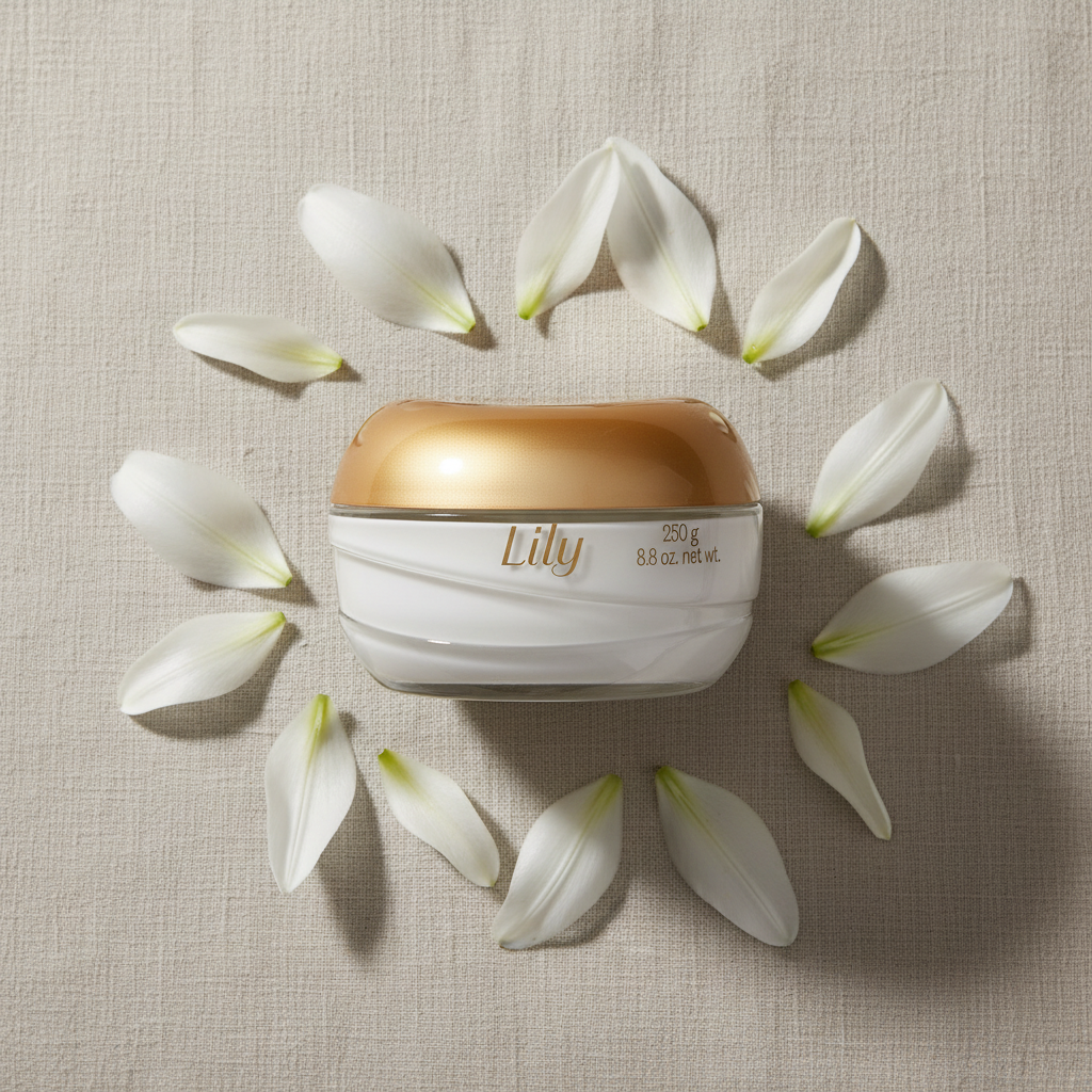 Lily cream top view with lily petals