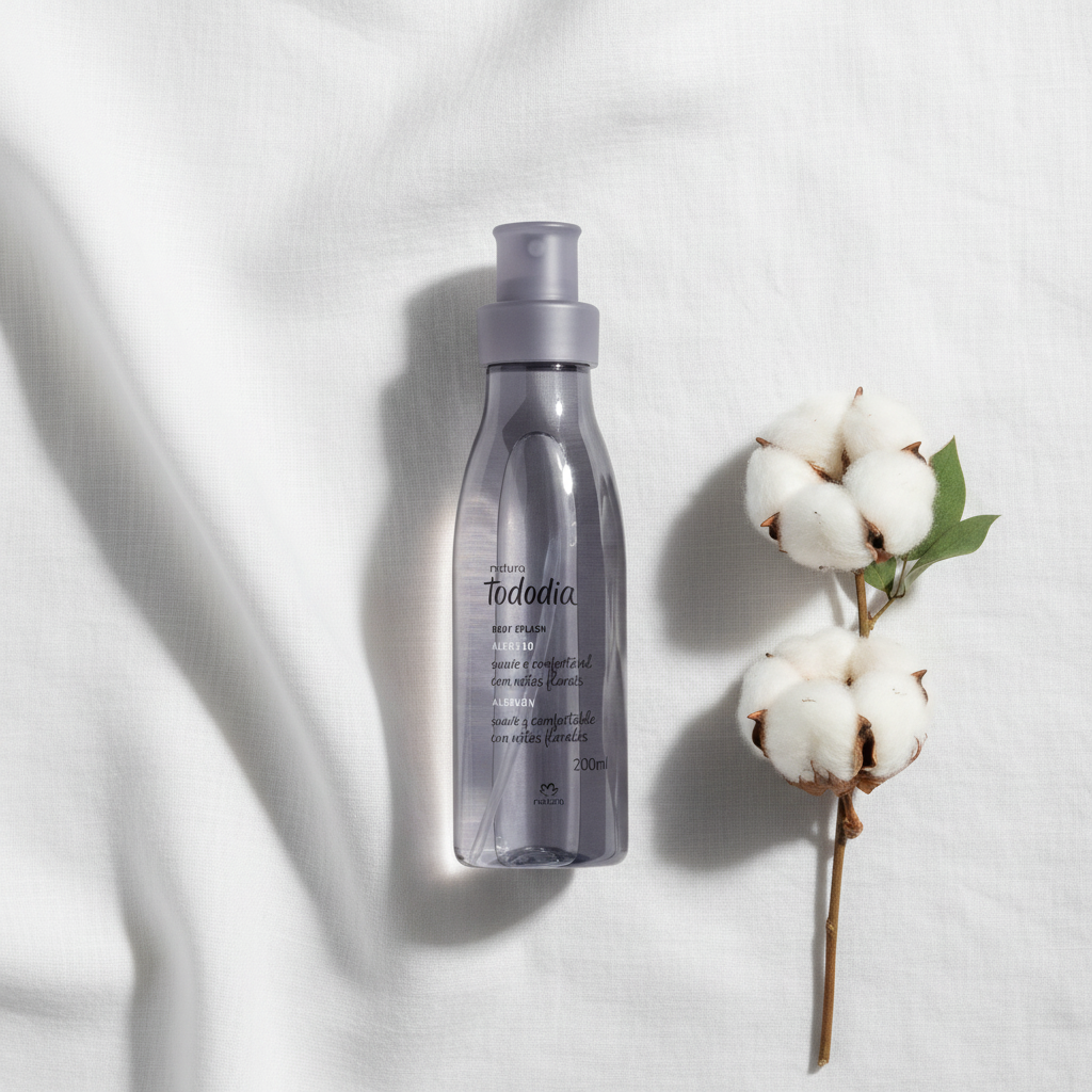 Body Splash Tododia Algodão - flat lay com flor de algodão