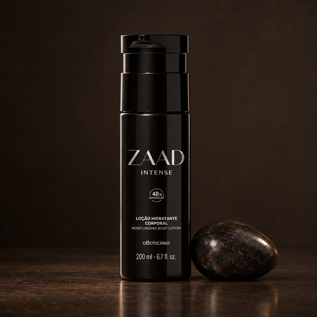Zaad Intense Loção Hidratante Corporal 200 ml em ambientação minimalista com pedra