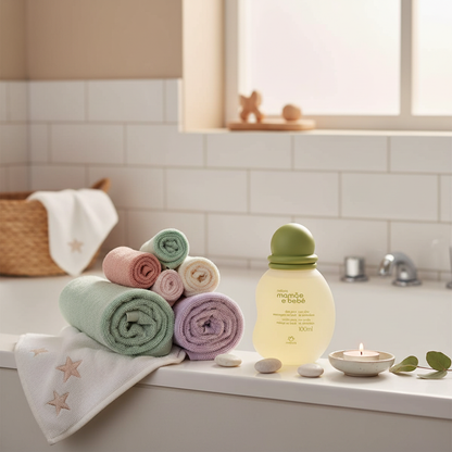 Óleo Mamãe e Bebê em ambiente spa infantil