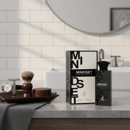 Lifestyle Mindset em bancada com acessórios masculinos