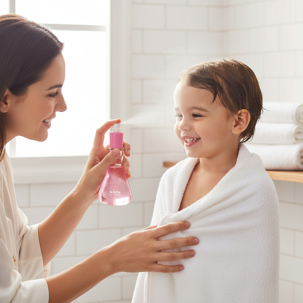 Application du parfum après le bain - Moment familial