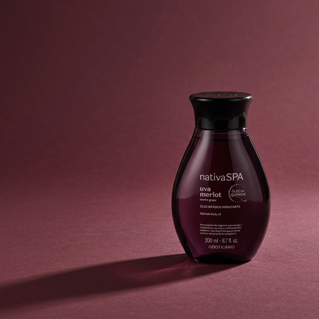 Óleo Uva Merlot com luz lateral e sombra em vinho