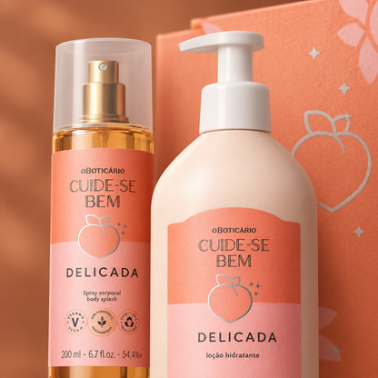 Detalhe premium da embalagem Delicada