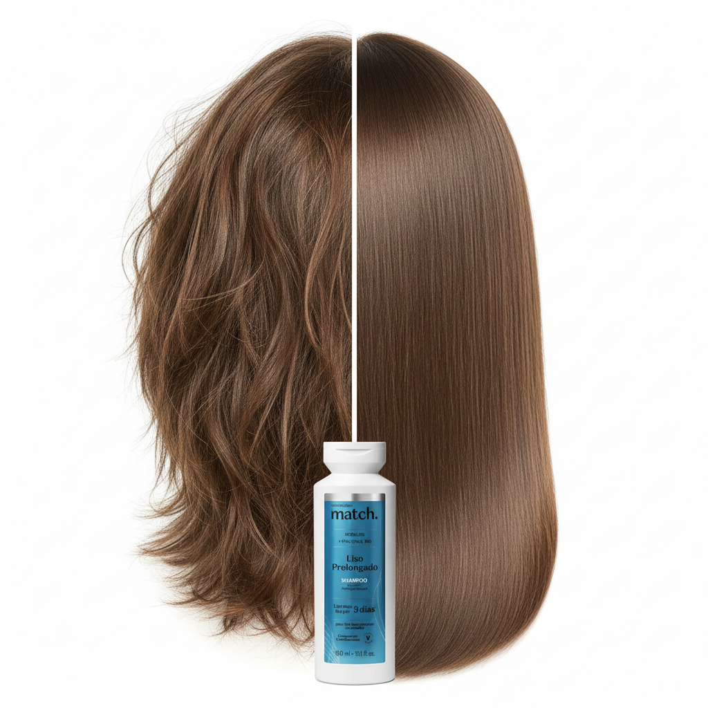 Shampoo Match Liso Prolongado - antes e depois liso