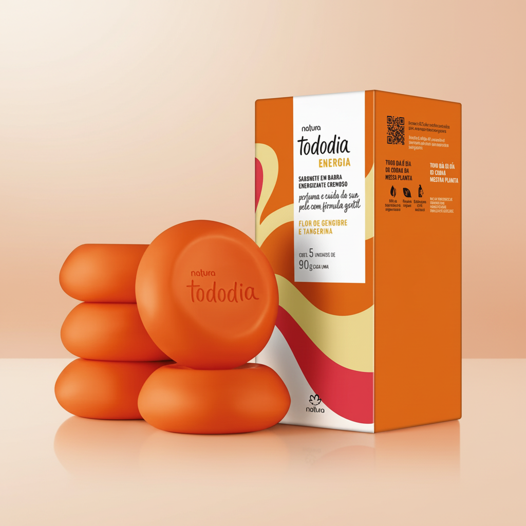 Natura Tododia Energia Kit Sabonete Barra Energizante Flor de Cerejeira e Tangerina 5x90g - Hero Shot 45°