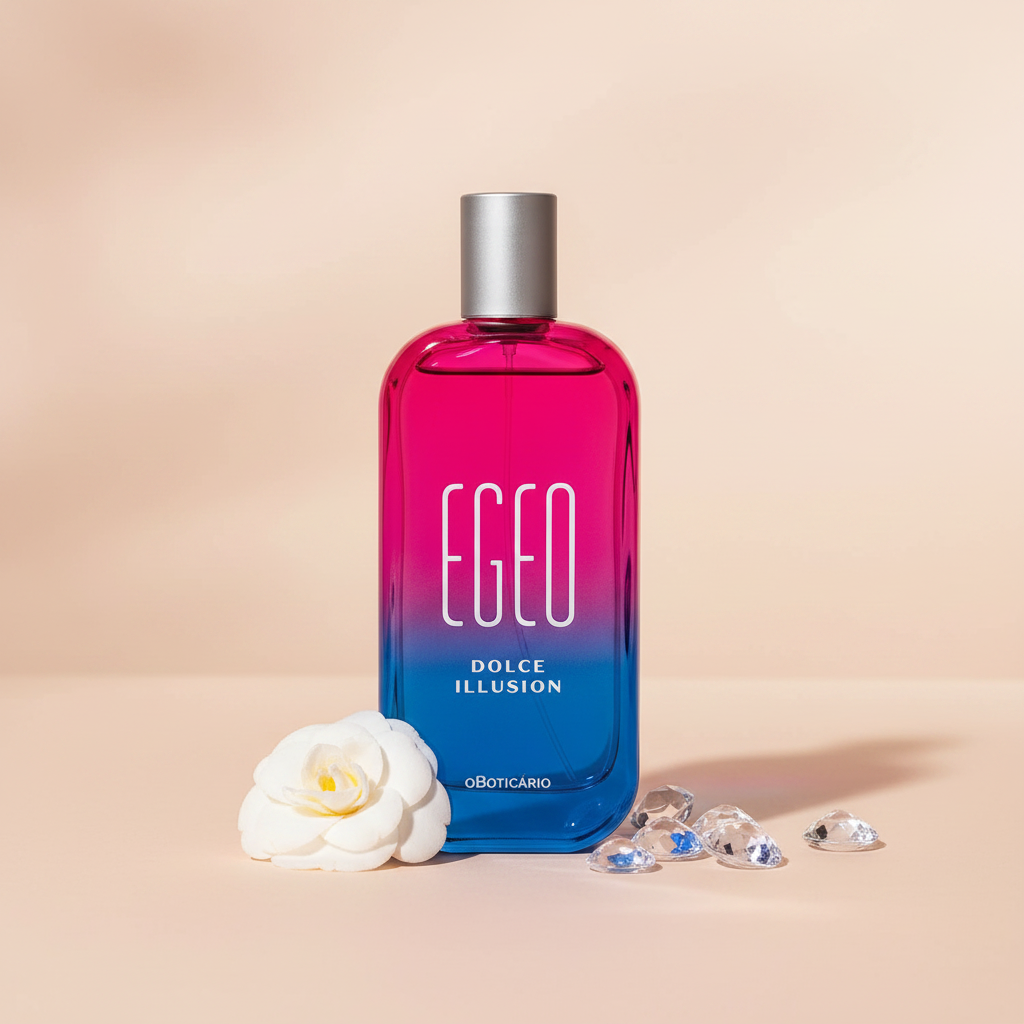 Egeo Dolce Illusion Eau de Toilette - superfície bege com pedras e flor