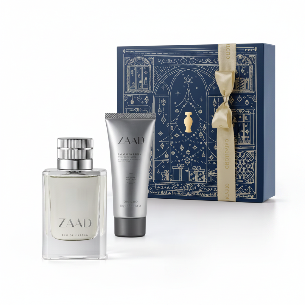 Kit Presente Zaad - flat lay com caixa fechada