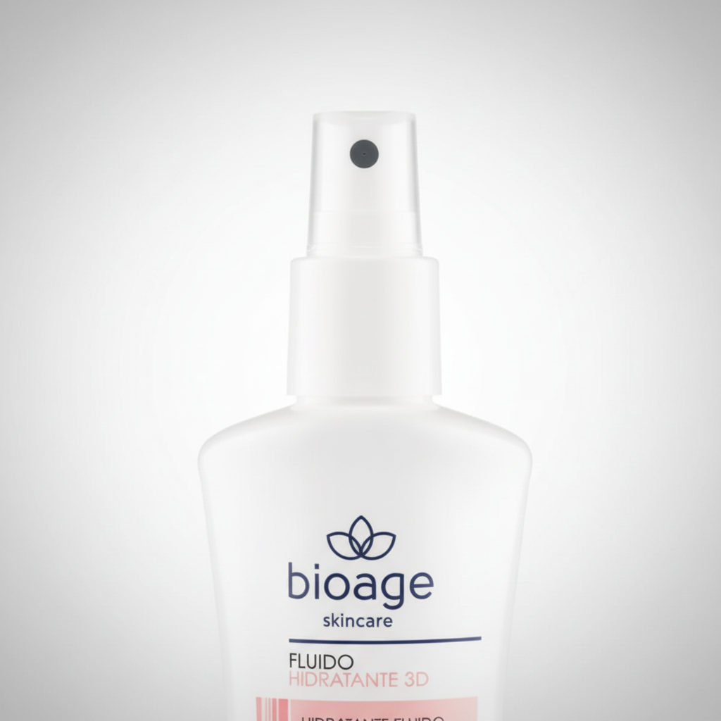 Detalhe do spray e rótulo do Fluido Hidratante 3D Bioage 140ml