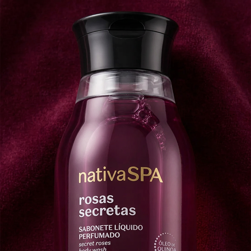 Detalhe premium da embalagem do sabonete Rosas Secretas