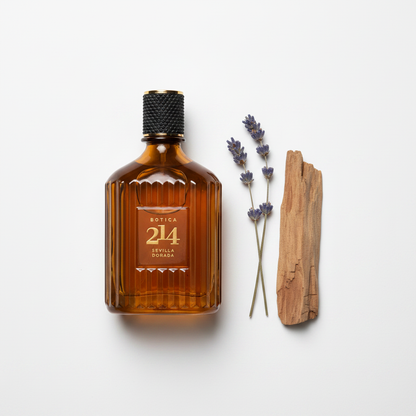 Botica 214 Sevilla Dorada Eau de Parfum 90ml - flat lay lavanda e cedro