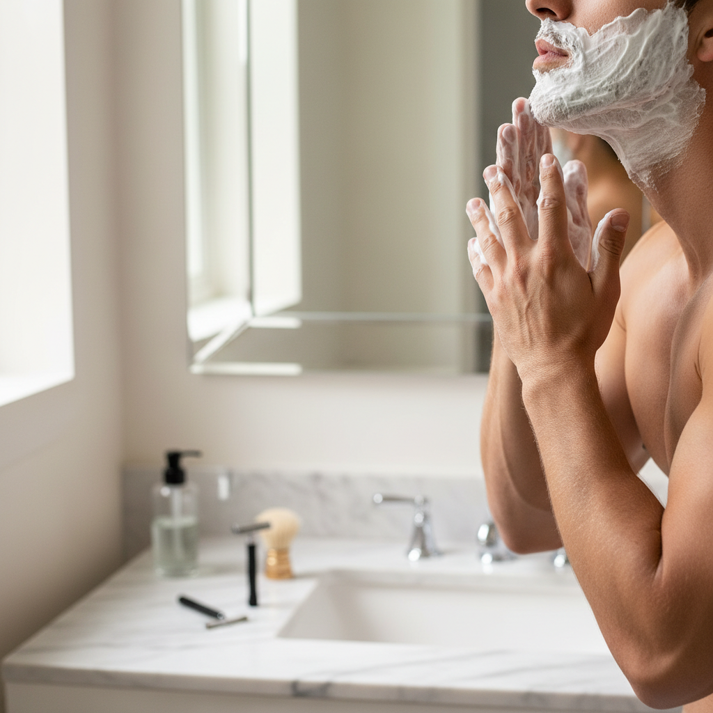 Application de la crème à raser