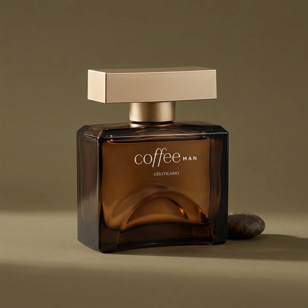 Coffee Man com pedra discreta em cenário oliva