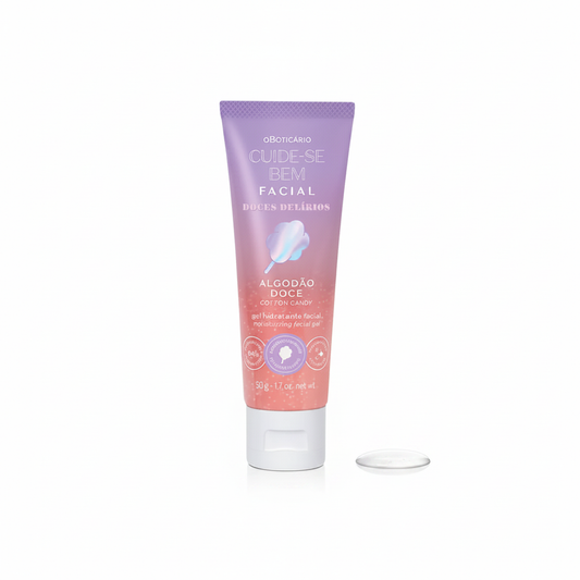 Gel Hidratante Facial Cuide-se Bem Doces Delírios - fundo branco com gota d'água