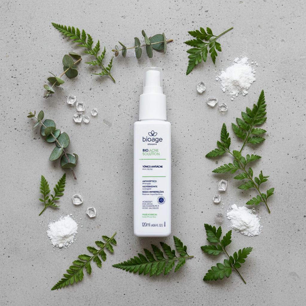 Bioage Bio.Acne Solution - flat lay ingredientes
