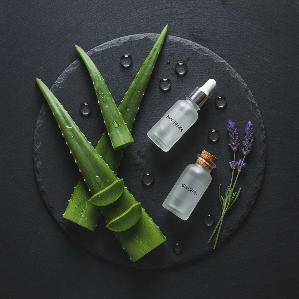 Ingrédients apaisants - aloe vera, panthénol