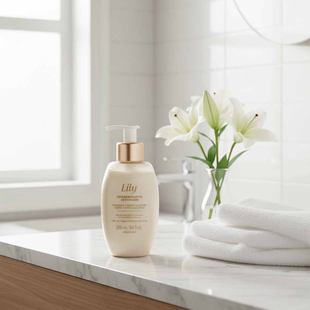 Conditionneur Lily dans une salle de bain élégante avec fleurs de lys