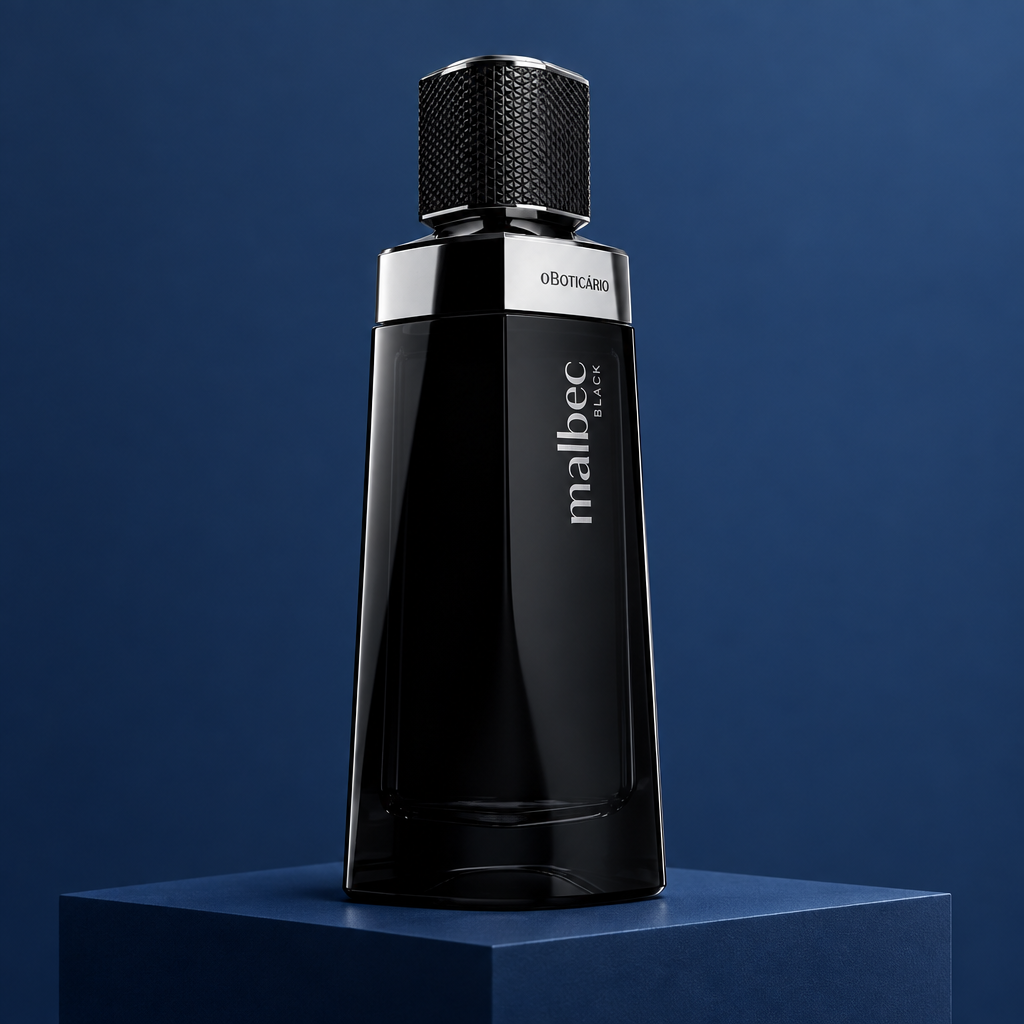 Malbec Black sobre base geométrica em cenário azul
