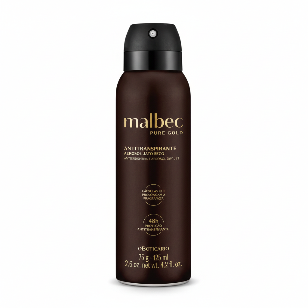 Desodorante Antitranspirante Aerosol Malbec Pure Gold 75g fundo branco