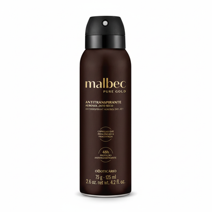 Desodorante Antitranspirante Aerosol Malbec Pure Gold 75g fundo branco