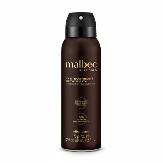Desodorante Antitranspirante Aerosol Malbec Pure Gold 75g fundo branco