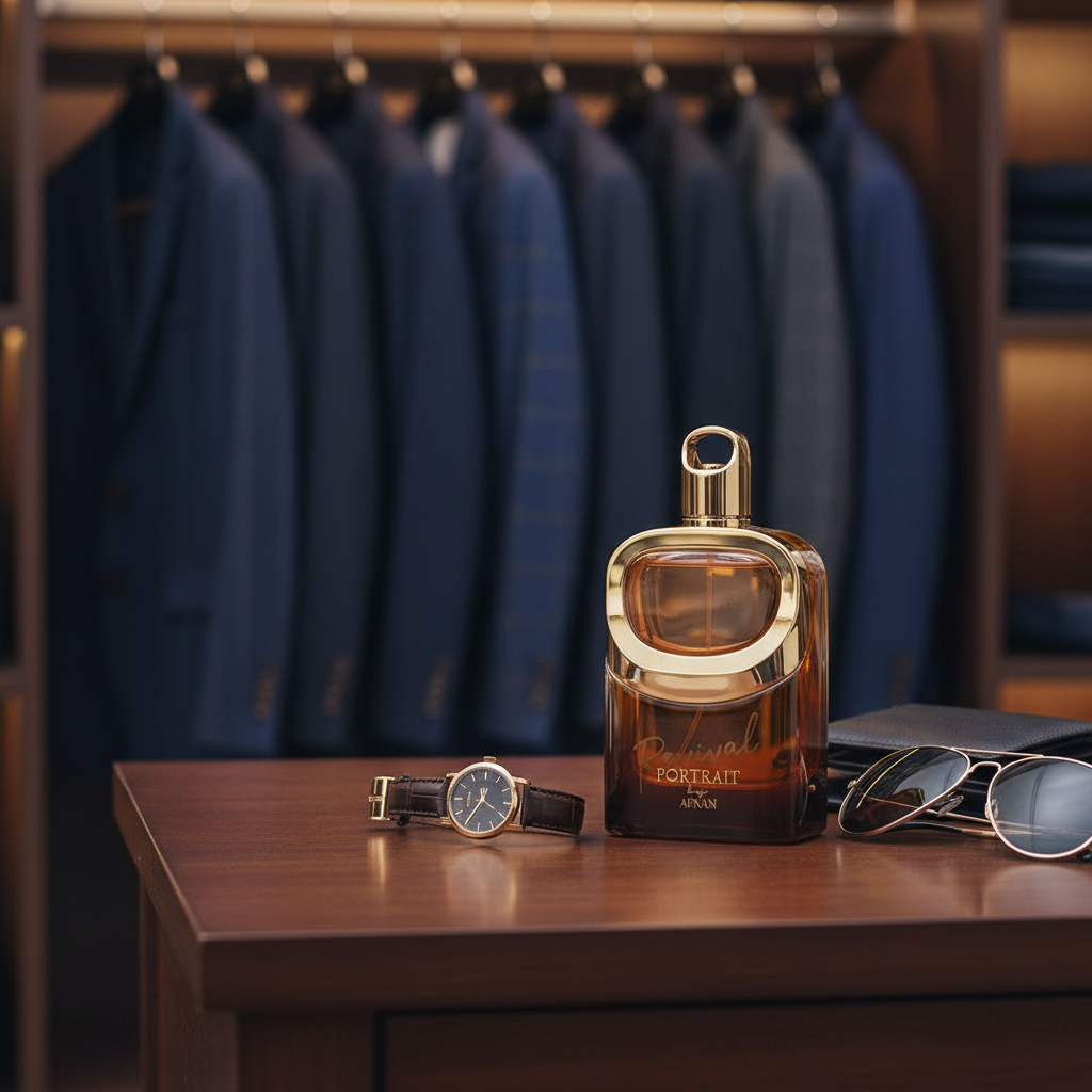 Portrait Revival em closet masculino elegante
