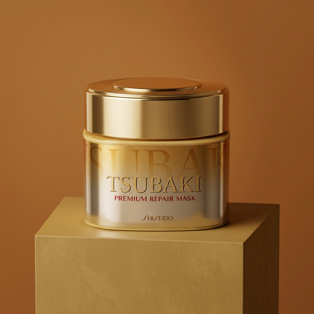 TSUBAKI Premium Repair Mask em composição arquitetônica caramelo