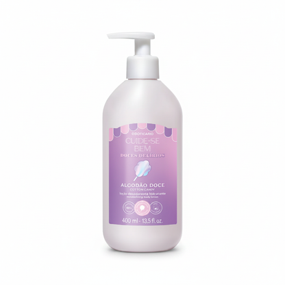 Loção Hidratante Corporal Cuide-se Bem Doces Delírios Algodão Doce 400ml - fundo branco