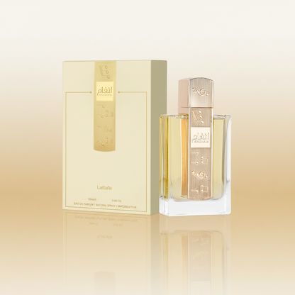 Lattafa Angham Eau de Parfum 100ml - ângulo 45 degradê champagne