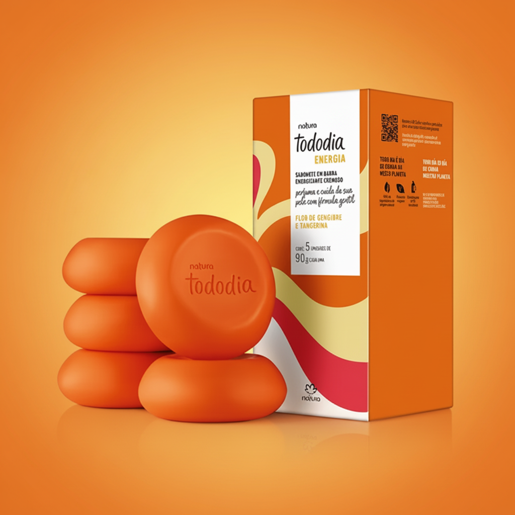 Natura Tododia Energia Kit Sabonete Barra Energizante Flor de Cerejeira e Tangerina 5x90g - Degradê Laranja