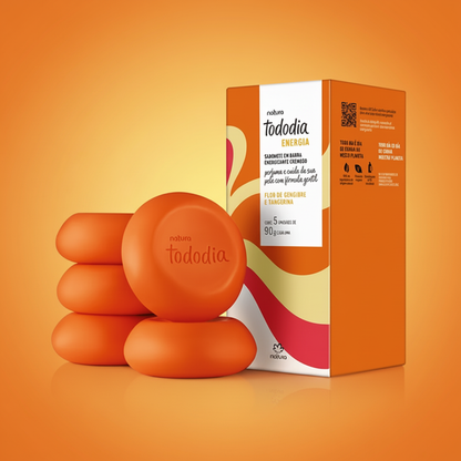 Natura Tododia Energia Kit Sabonete Barra Energizante Flor de Cerejeira e Tangerina 5x90g - Degradê Laranja