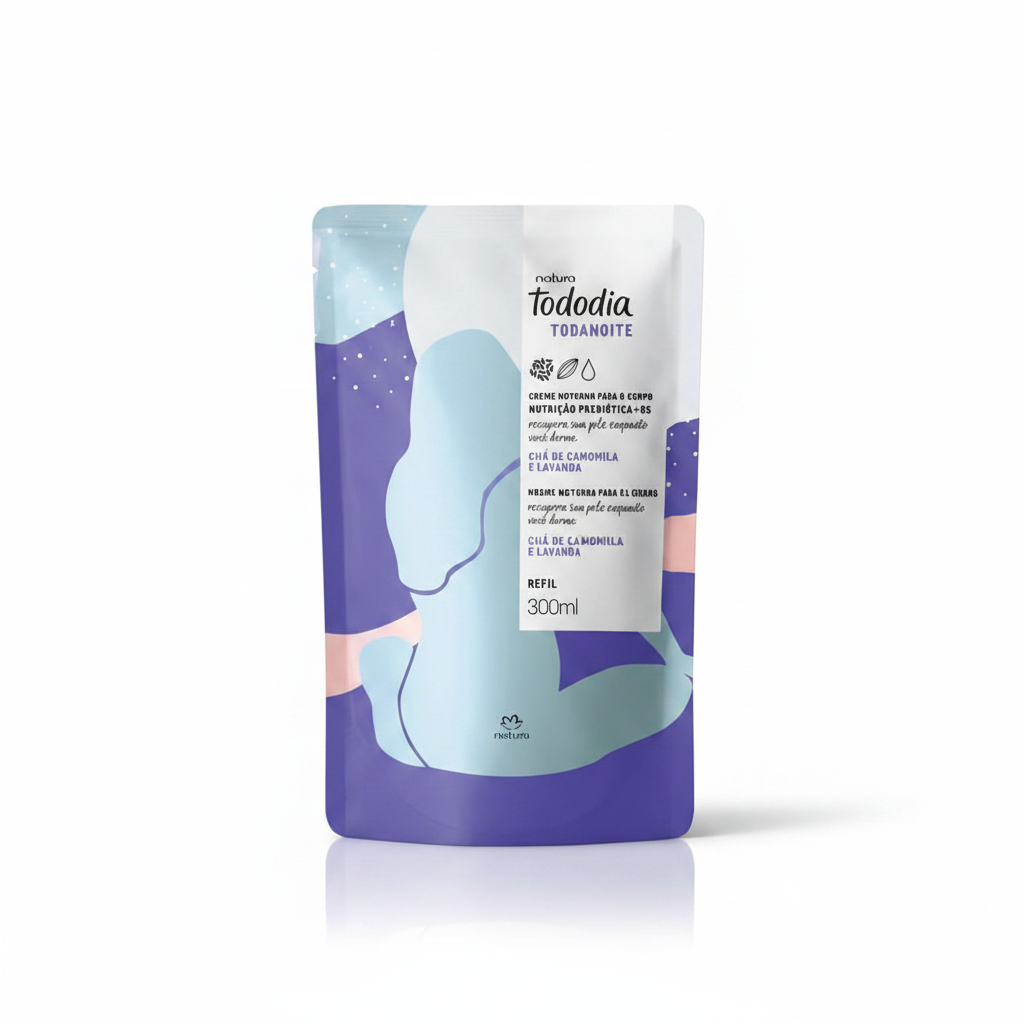 Refil Creme Noturno Tododia Todanoite Chá de Camomila e Lavanda 300ml Natura - fundo branco