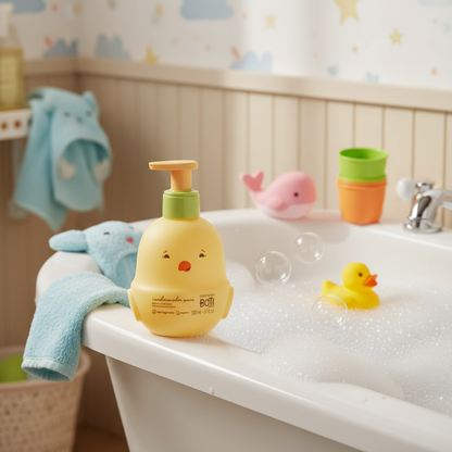 Boti Baby em banheiro infantil com bolhas