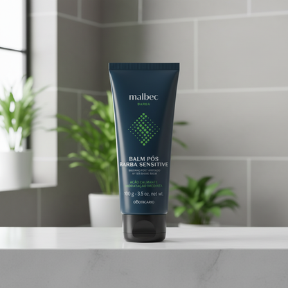 Balm Pós Barba Malbec Club em prateleira de banheiro